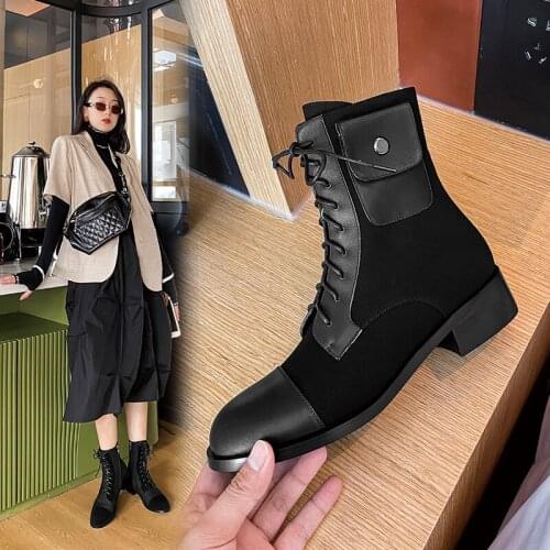 Hot Oxford Cloth Women Boots Winter Fashion ZIP Ankle Boots Round Toe Thick Heel Women Shoes Cross-tied Zapatos De Mujer Rubber