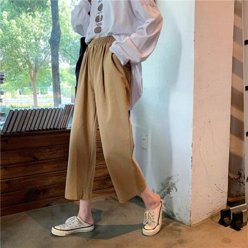 Women Summer Thin Knit Trousers Wide Leg Loose Pants Ankle Length Pants Casual Trouser Elastic Waist Pants Vintage Solid Color