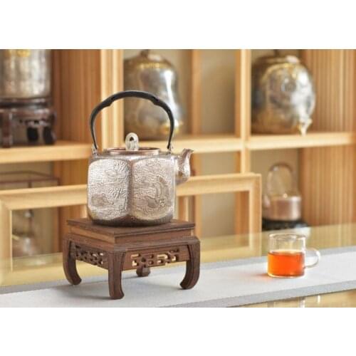 Silver pot 999 sterling silver handmade tea set Japanese retro teapot kettle home tea ceremony Kungfu tea set 1200ml