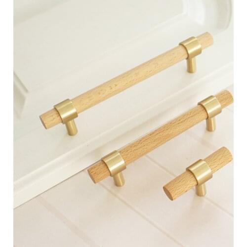 Wooden&Brass Kitchen Cabinet Knobs and Handles Cupboard Dresser Handles Drawer Pulls Gold Furniture Hardware knob 102 128 mm
