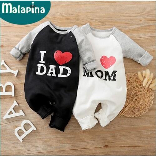 Malapina Baby Boy Girl Romper Clothes I love mom and Dady Jumpsuit Overalls Infant Cotton Outfit Baby Toddler Costume Clothing