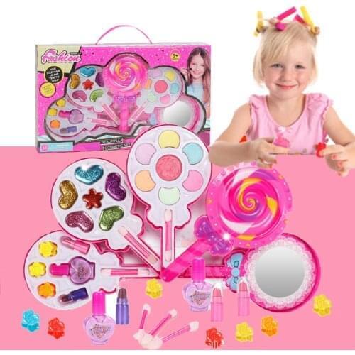 Children Makeup Set safe Washable pink lollipop makeup box beauty Girls pretend play kids Cosmetics Toys for girls