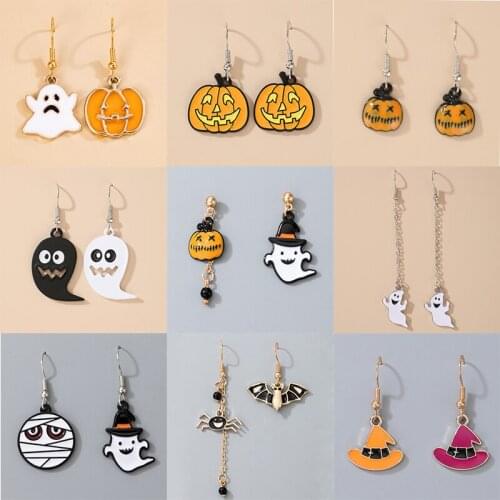 Docona Halloween Pumpkin Bat Drop Dangle Earrings for Women Girl New Fashion Colorful Cap Party Jewelry Accessories Gift сережки