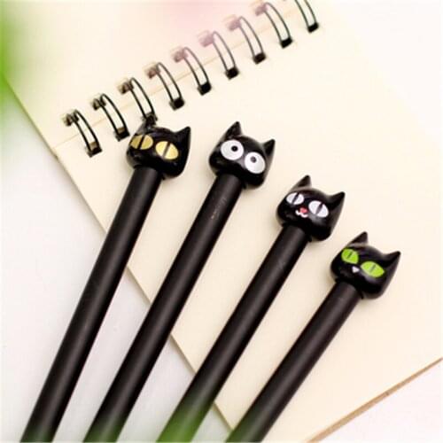 Cute Kawaii Black Cat Gel Pen Cartoon Plastic Gel Pens For Writing Office School Supplies Korean Stationery