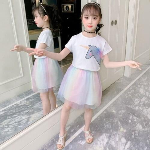 Teenage Girls Clothing Sets 2020 Summer Girls Clothes T-shirt+Mesh Dress Suit Kids Outfits Children Clothing 4 6 8 10 12 Years