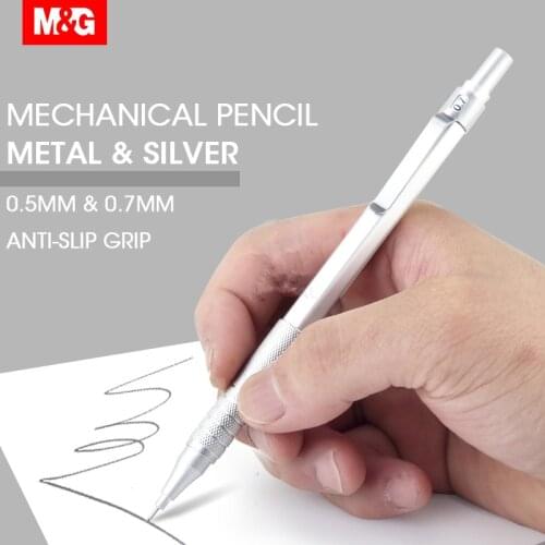 M&G Metal Silver Mechanical Pencil 0.5mm/0.7mm lead professional automatic pencils student drawing for school office supplies