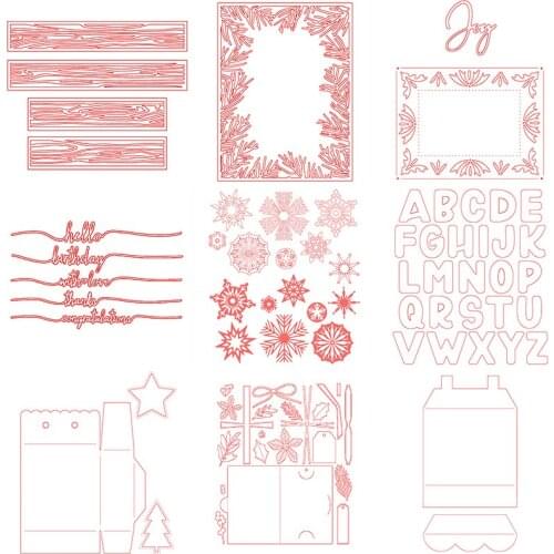 Slimline Metal Cutting Dies Hollow Square Photo Frame Capital Alphabets Words Line Snowflake 3D Present Box DIY Paper 2020