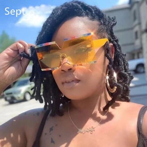 Fashion Square Rhinestone Sunglasses Fashion Brand Designer Square Gradient Sunglasses Female Rimless Yellow Shades Eyewear
