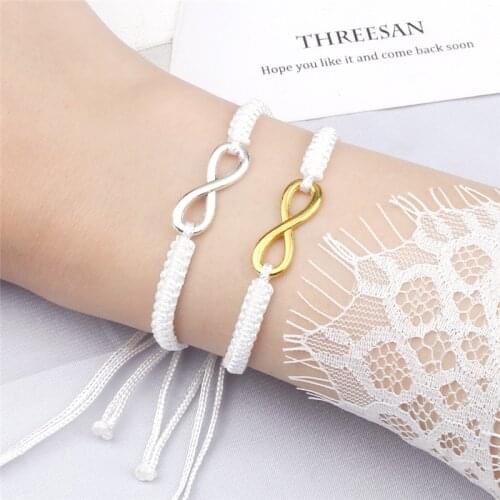 2Pcs/Set Infinity Braided Kit Bracelet Black/White Rope Friendship Love Couples Charm Adjustable Bracelets Fashion Jewelry Gift