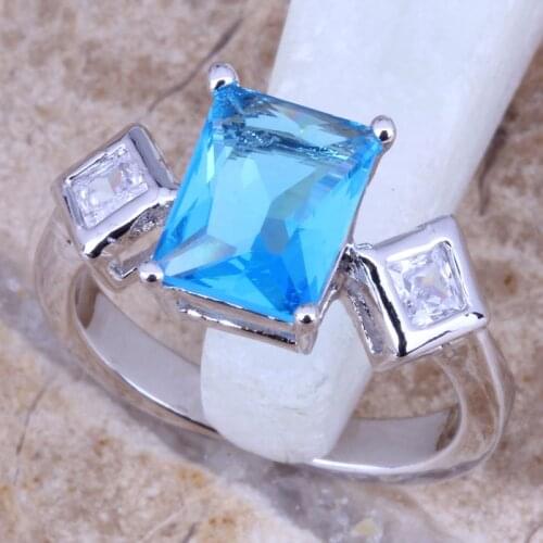 Incredible Sky Blue Cubic Zirconia White CZ Silver Plated Womens Jewelry Ring Size 6 / 7 / 8 / 9 R0520