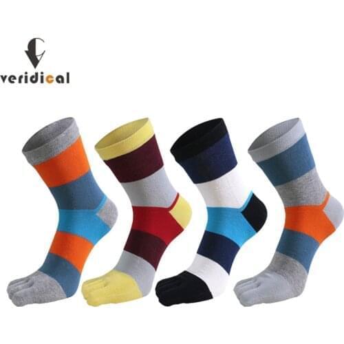 5 Pairs Five Finger Socks Men Combed Cotton Striped Bright Color Harajuku Happy Short Socks With Toes Street Fashion Sokken