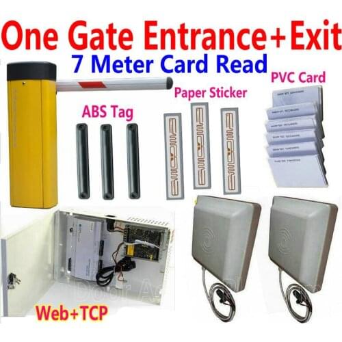 One Car Gate Parking Barrier gate controller kit for 1 gate Entrance+Exit Automatic 7 Meter card UHF RFID ABS tag+Attach Sticker