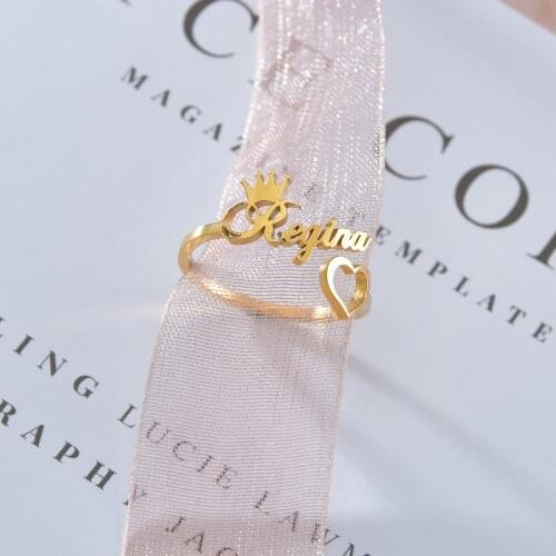 Personalized Heart Customed Ring Stainless Steel Name Couple Rings Women New Fashion Adjustable Size Gifts For Birthday Party