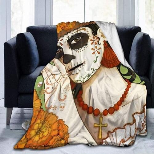 Throw Blanket, Sugar Skull Girls Face Art Printed Soft Bed Blanket Warm Microfiber Blanket for Travel Bed Couch Sofa