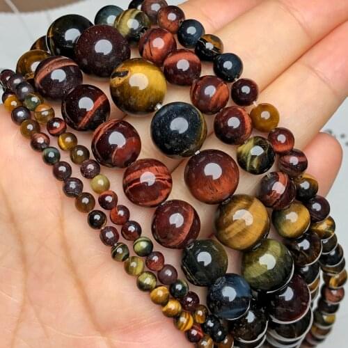Natural Stone Multicolor Tiger Eye Round Loose Spacer Beads For Jewelry Making DIY Bracelet Accessories 15'Strand 4 6 8 10 12mm