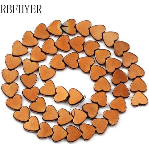 RBFHYER Copper Peach heart Hematite Natural Stone 6/8/10mm Spacers Loose Beads For Jewelry Making Diy Charm Bracelets Necklace