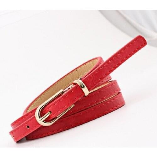 2018 New Black White Red PU Leather Metal Buckle Waist Belt Women Female Thin belt for Dress Jeans Waistband Belts Ceinture