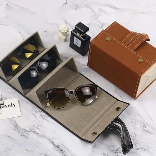 Luxury PU Leather Glasses Case Cover 2/3/4/5/6 Pairs of Sunglasses Holder Box Eyeglasses Solid Storage Box Magnet switch PU Bag