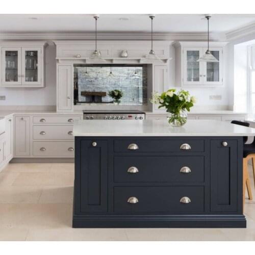 Luxury Classic L-Shape Kitchen With White Solid Wood Shaker Door Cabinets Large Island Custom Kitchen Cupboard Made In China