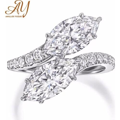Anillos Yuzuk Luxury 925 Sterling Silver Leaf Cut Created Moissanite Gemstone Wedding Engagement Ring Fine Jewelry Free Size