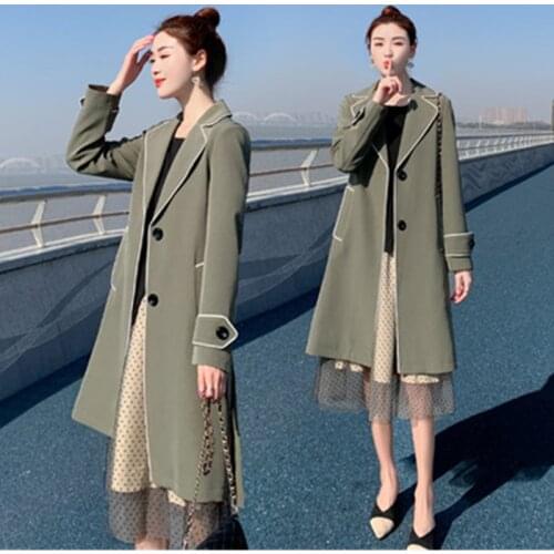 Mid-Length Trench Coat Female Clothing 2021 Spring Autumn New Korean Temperament Loose Fashion Vintage Windbreaker Overcoat Woma