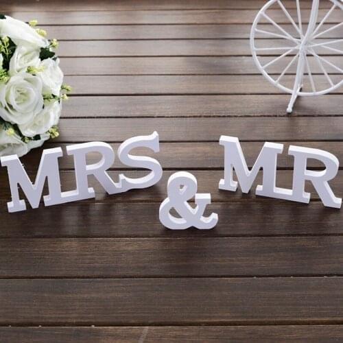 MR&MRS Creative 3D MDF alphabet creative personality furnishings, white wood stand letters weeding home decoration