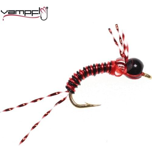 Vampfly 9pcs 14# Bead Head Copper Wire Body Nymphs Flies Tying Hook Trout Fly Fishing Lure
