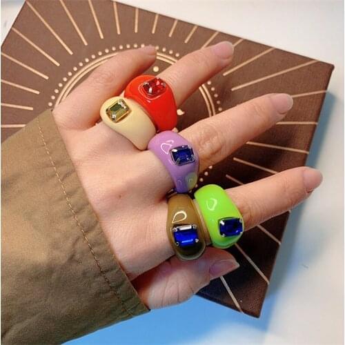 VIVILADY Transparent Acrylic Resin Cartoon Ring Set Square Heart Rhinestone Smiley Geometry Flower Wholesale Female Travel Gifts