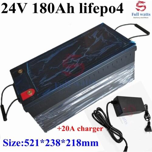 Waterproof 24V 180AH lifepo4 lithium Battery 100A BMS 4S 12.8V for Emergency Power Solar energy EV inverter + 20A Charger