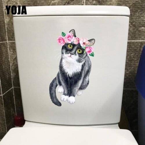 YOJA 11.1*19CM Wreath Cat Lovely Animal Toiltte Decoration Toilet Sticker Art Wall Decals T1-0203