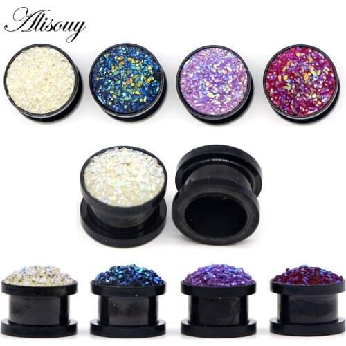 Alisouy 2 PCS Black Stainless Steel Ear Plug Rhinestone tunnel jewelry Piercing Screw Fit Ear Tunnel Plug Gauge 6-16mm