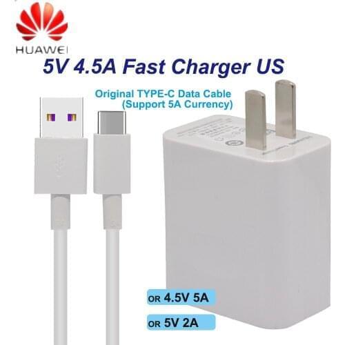 HUAWEI Fast Charger US For Mate9 10Pro P10Plus Supercharge Quick Travel Wall Adapter 5V/4.5A 4.5V/5A 5V/2A Type-C 3.0 USB Cable