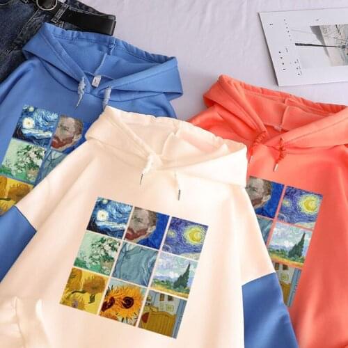 New color matching Hoodie Van Gogh Collection 9 palace print sweatshirt women casual korean tops