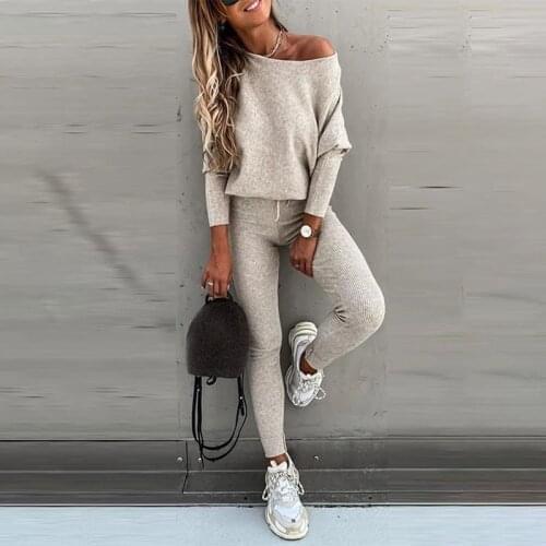 2021Autumn winter Tracksuit Long sleeve knitting Top With Elasticity Trousers Casual Two Piece Sets Women Plus Size Pants Suit