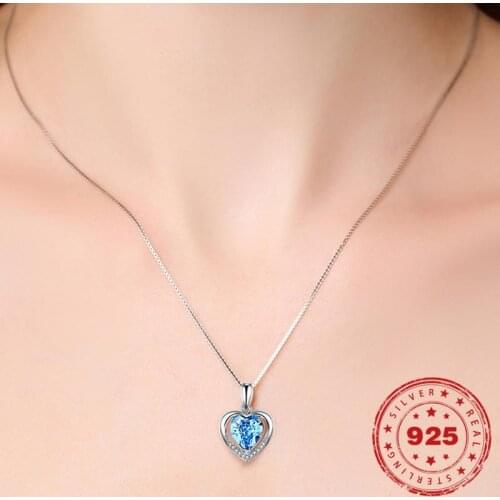 100% 925 Sterling Silver Color Sapphire Pendant Necklace For Women Heart AAA Zircon Amethyst Pink Gemstone Pendant Without Chain