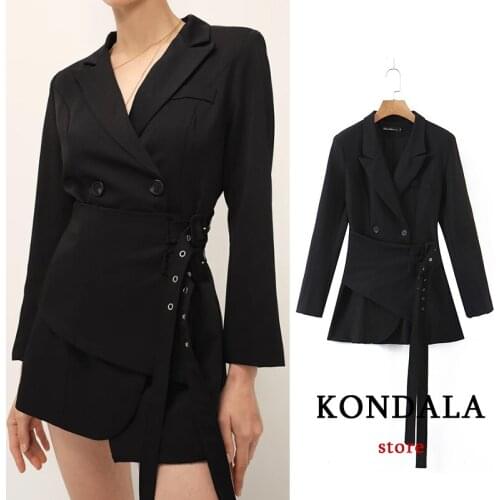 Za 2021 Chic Black Vintage Pleated Mini Blazer Dress Long Sleeve V Neck Sashes Double Breasted Office Lady Dress Autumn Vestidos