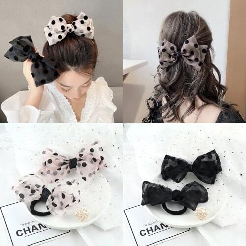 Elegant Women Hair Clip Accessories 1-2Pcs Solid Color Large Bowknot Hair Band Organza Bow Dots Hairpins Headwear Gift For Girls
