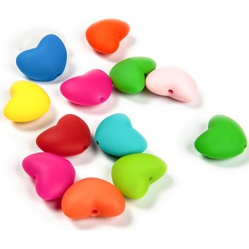 Cute-idea 10pcs Heart Silicone Beads Pacifier Clip BPA Free DIY for Baby produce chewing Teether Food Grade Dental Care Toys