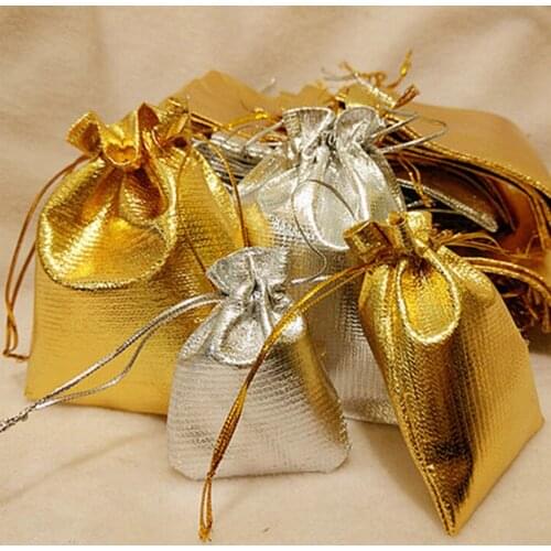 10PCS Gold & Silver Wedding Decoration Organza Bag Favor Jewelry Packaging Goodie Gifts Pouch Drawing For Party Candy Bag