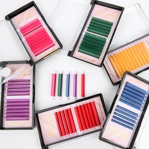 12rows Red Yellow Green Pink Purple Mix Color Easy Fanning Eyelash Extension Premium Individual Mink Colorful Lashes