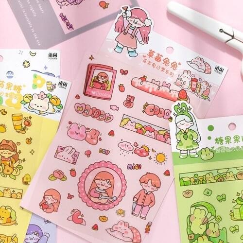 6 pcs/lot Cute Cartoon strawberry rabbit girl Stickers Scrapbooking Diy Journal Diary Stationery Sticker School Office Supplies