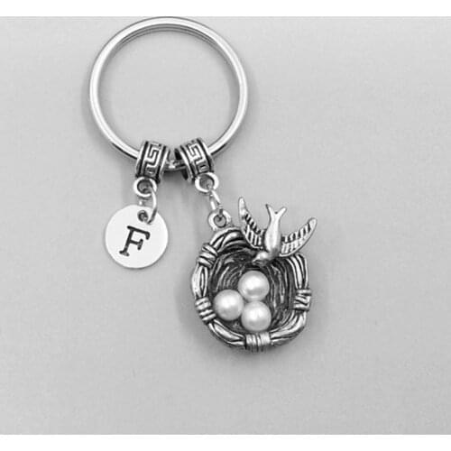 A-Z 26 Initial Letters Fashion Key Ring Metal Key Chain Keychain Jewelry Antique Silver Color Plated Swallow birds Nest Eggs