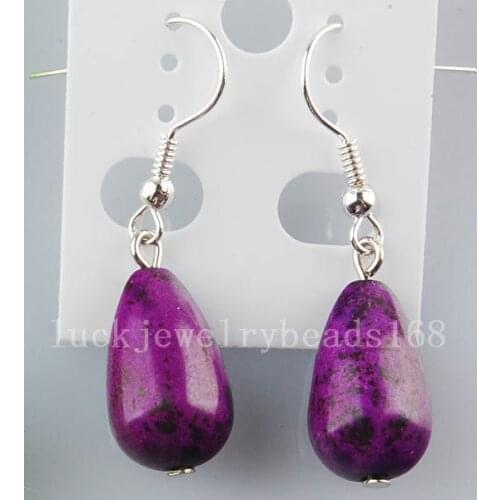 Free Shipping Fashion Jewelry 10x16mm Purple Howlite Teardrop Beads Earrings 1Pair C2839