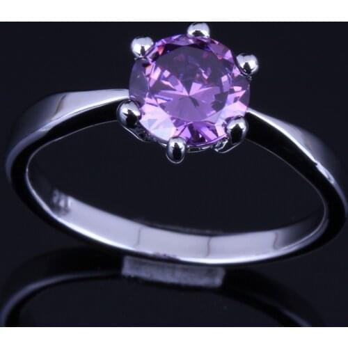 Noblest Round Purple Cubic Zirconia Silver Plated Ring V0106