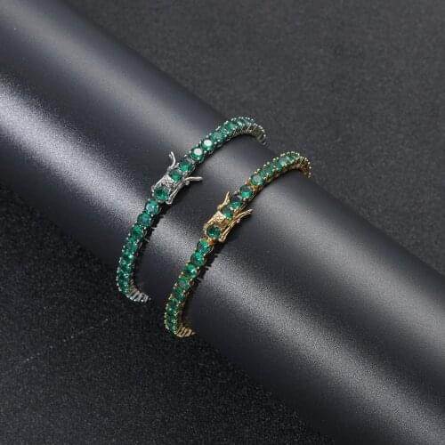 Hip Hop Iced Out Green Zircon Fashion 4mm 7inch 8inch Brass Bracelet Mens Jewelry CZ Bracelet BB109