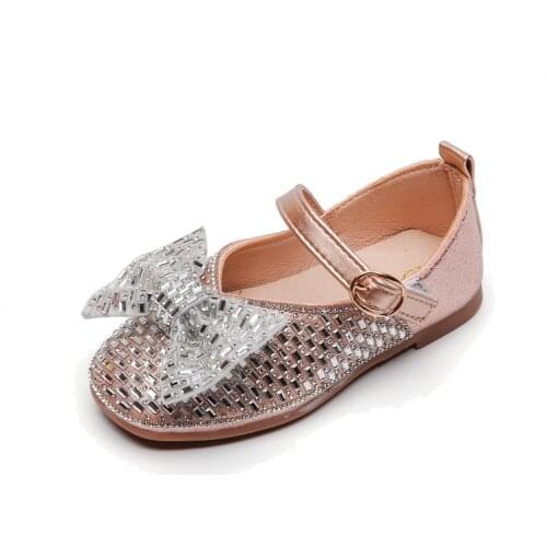 Childrens Sequined Princess Shoes Autumn 2021 New Girl Sweet Western Style Girl Bow Soft Sole Leather Shoes Hot Back To School