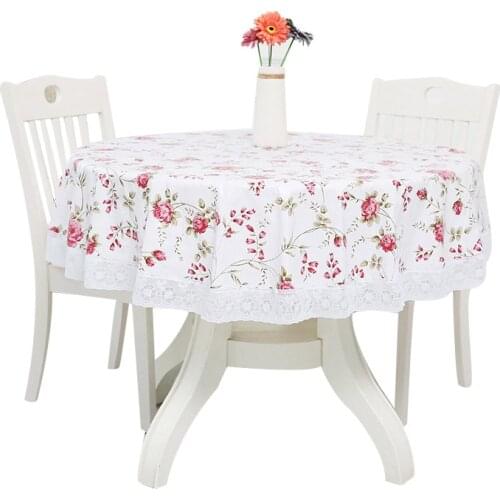 PVC Lace Round Tablecloth Flower Printed Table Cover for Event Wedding Party Waterproof Oilproof Banquet Table Cover