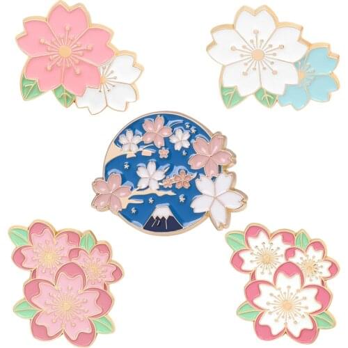 20pcs/lot G1922 Cartoon Cherry blossoms Brooch Metal badge Women and Men Enamel Pins Clothes Brooches Shirt Collar Pin Gifts