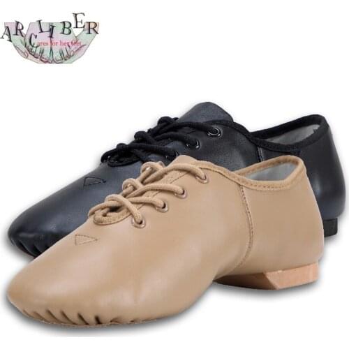 Lace up Modern jazz dance shoes Genuine Leather Salsa/Ballroom/Ballet Shoes on Black and Tan Latin Dance Shoes
