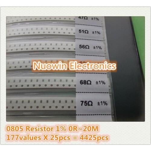 0805 SMD Resistor Sample Book 1% Tolerance 177valuesx25pcs=4425pcs Resistor Kit 0R~20M 0R-20M 0R 1R-20M